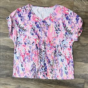 SHEIN Pink and Purple Abstract Short Sleeve Top
